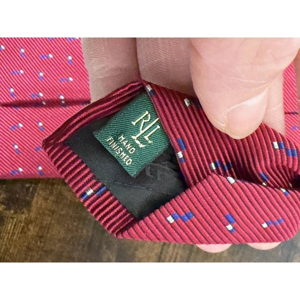 Lauren Ralph Lauren Tie Silk Blend USA Made Red‎ Geometric Preppy Vintage 58